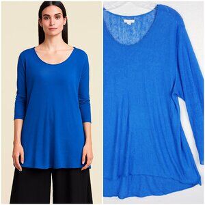 EILEEN FISHER Tunic Top Organic Linen Blue Lightweight sz L Minimalist Lagenlook